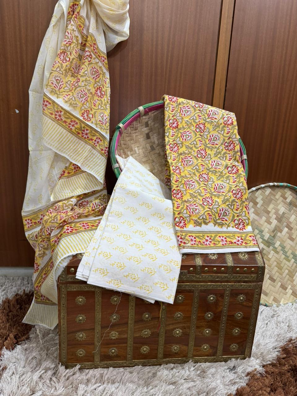 Exclusive Yellow Floral Print Cotton Suit With Cotton Dupatta (OCOTCO001