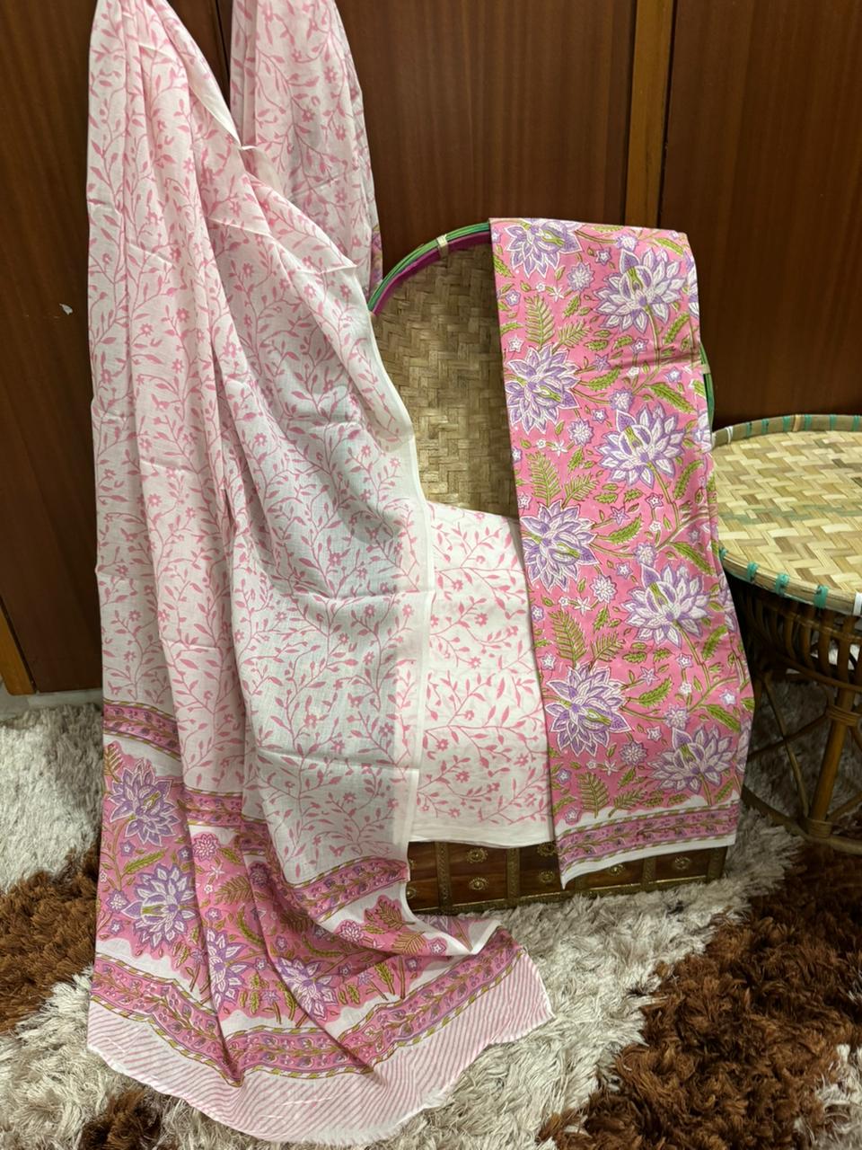 Exclusive Bagru Printed Light Pink Cotton Suit With Cotton Dupatta (OCOTCO007)