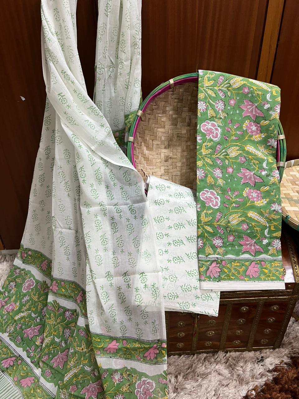 Exclusive Hand Printed Cotton Suit With Cotton Dupatta (OCOTCO008)