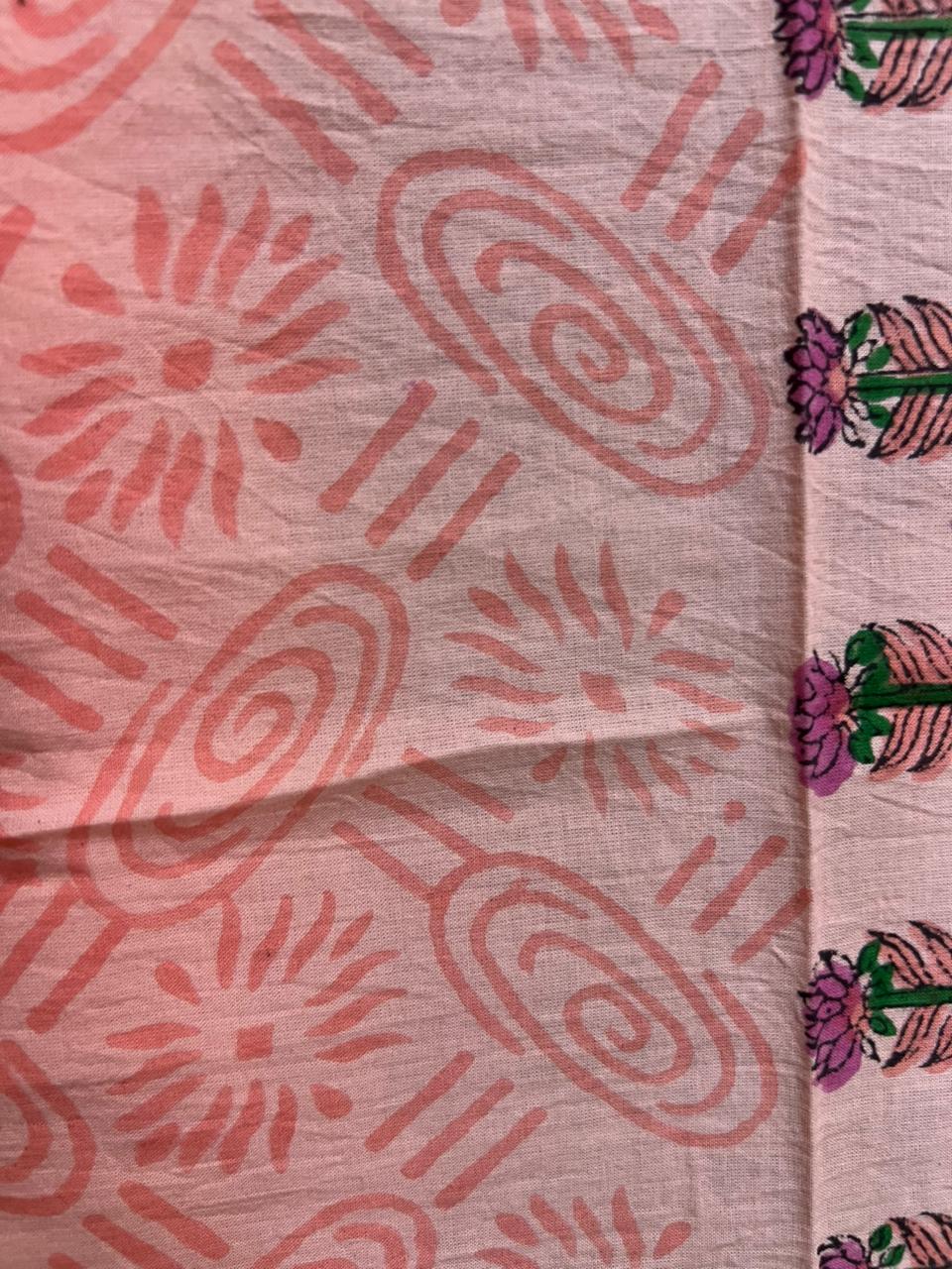 Hand Printed Peach Petal Cotton Suit With Cotton Dupatta (OCOTCO009)