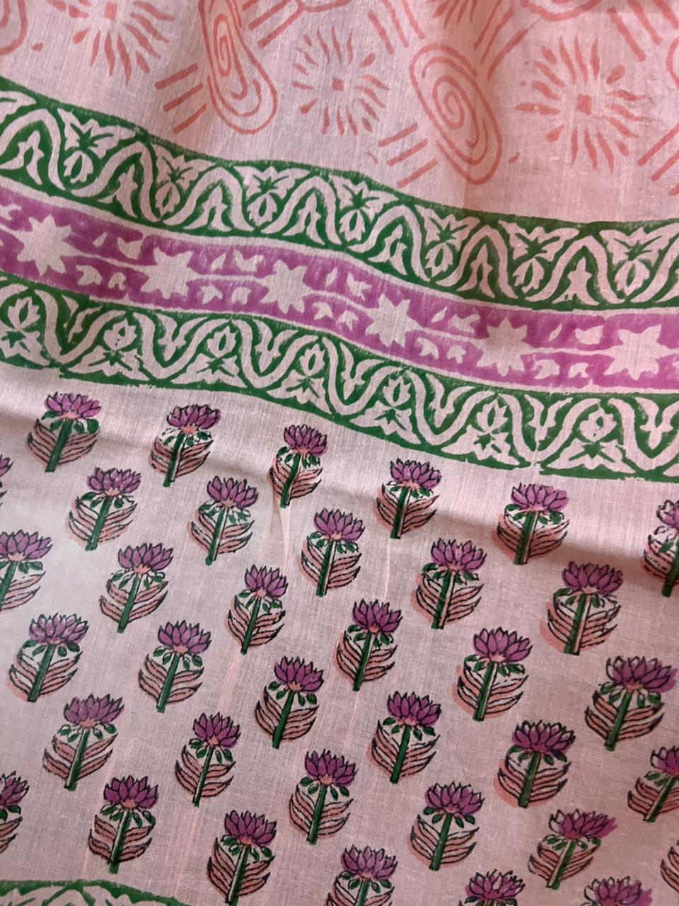 Hand Printed Peach Petal Cotton Suit With Cotton Dupatta (OCOTCO009)