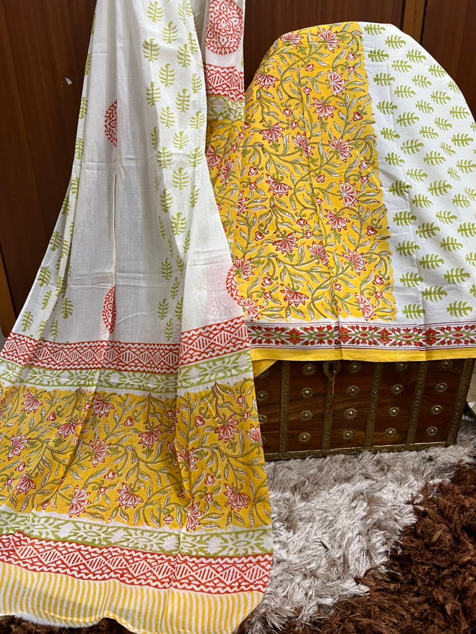 Exclusive Yellow Saffron Cotton Suit With Cotton Dupatta (OCOTCO012)