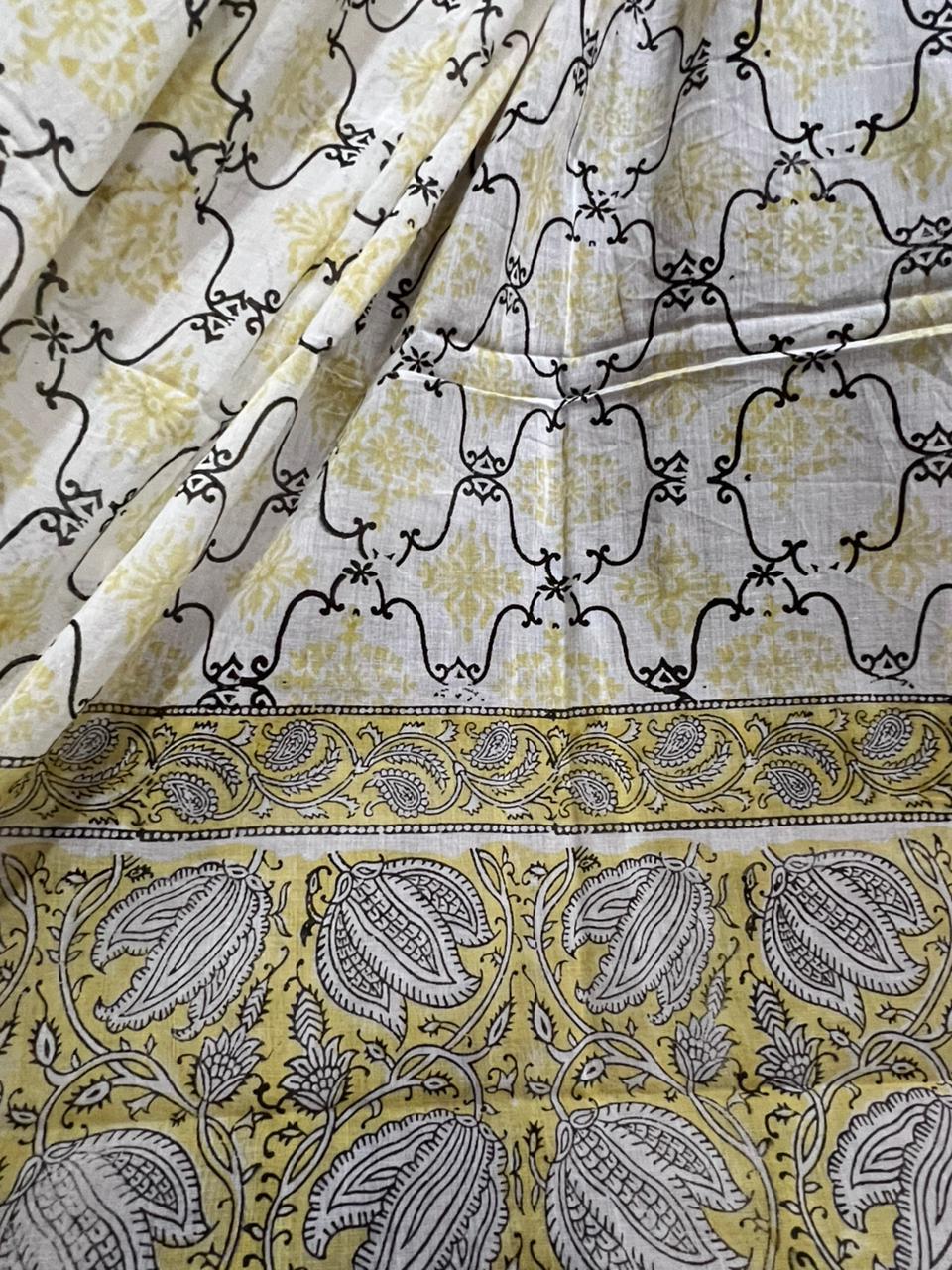 Yellow Lemon Lattice Floral Printed Cotton Suit With Cotton Dupatta (OCOTCO013)