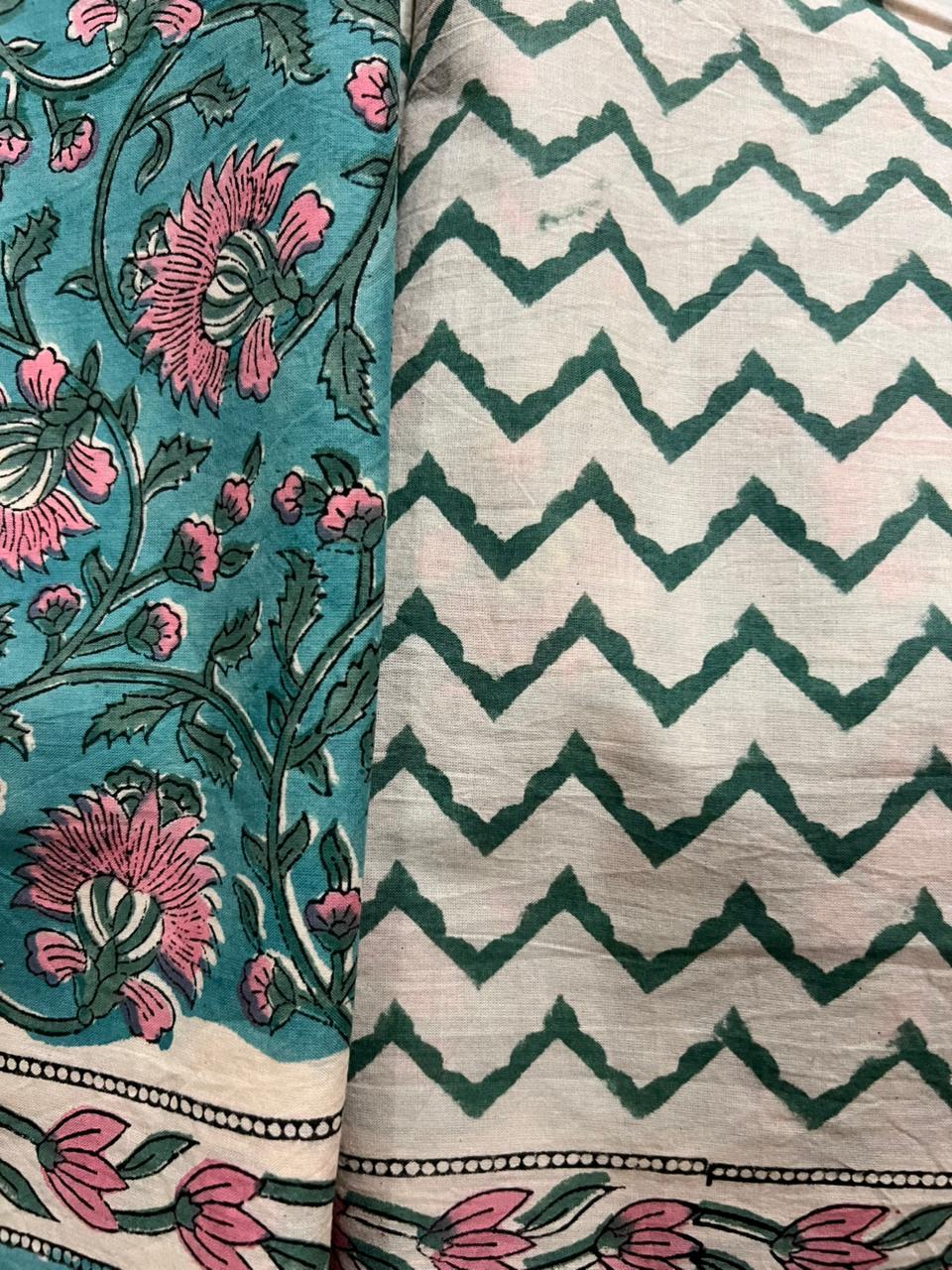Premium Hand Block Printed Cotton Suit With Chiffon Dupatta (OCOTCH008)