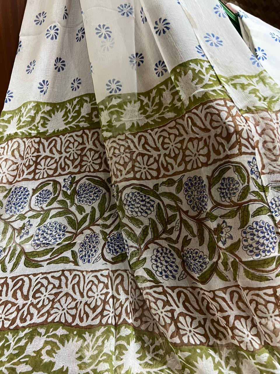Ivory Bloom & Olive Trails Printed Cotton Suit With Cotton Dupatta (OCOTCO0011)