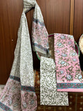 Premium Hand Printed Cotton Suit With Chiffon Dupatta (OCOTCF004)