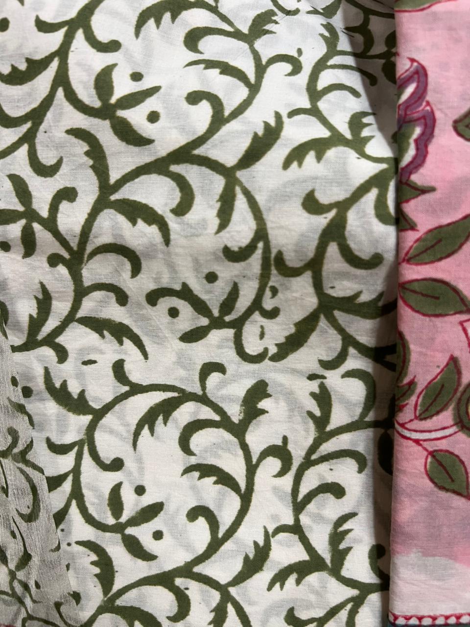 Premium Hand Printed Cotton Suit With Chiffon Dupatta (OCOTCF004)
