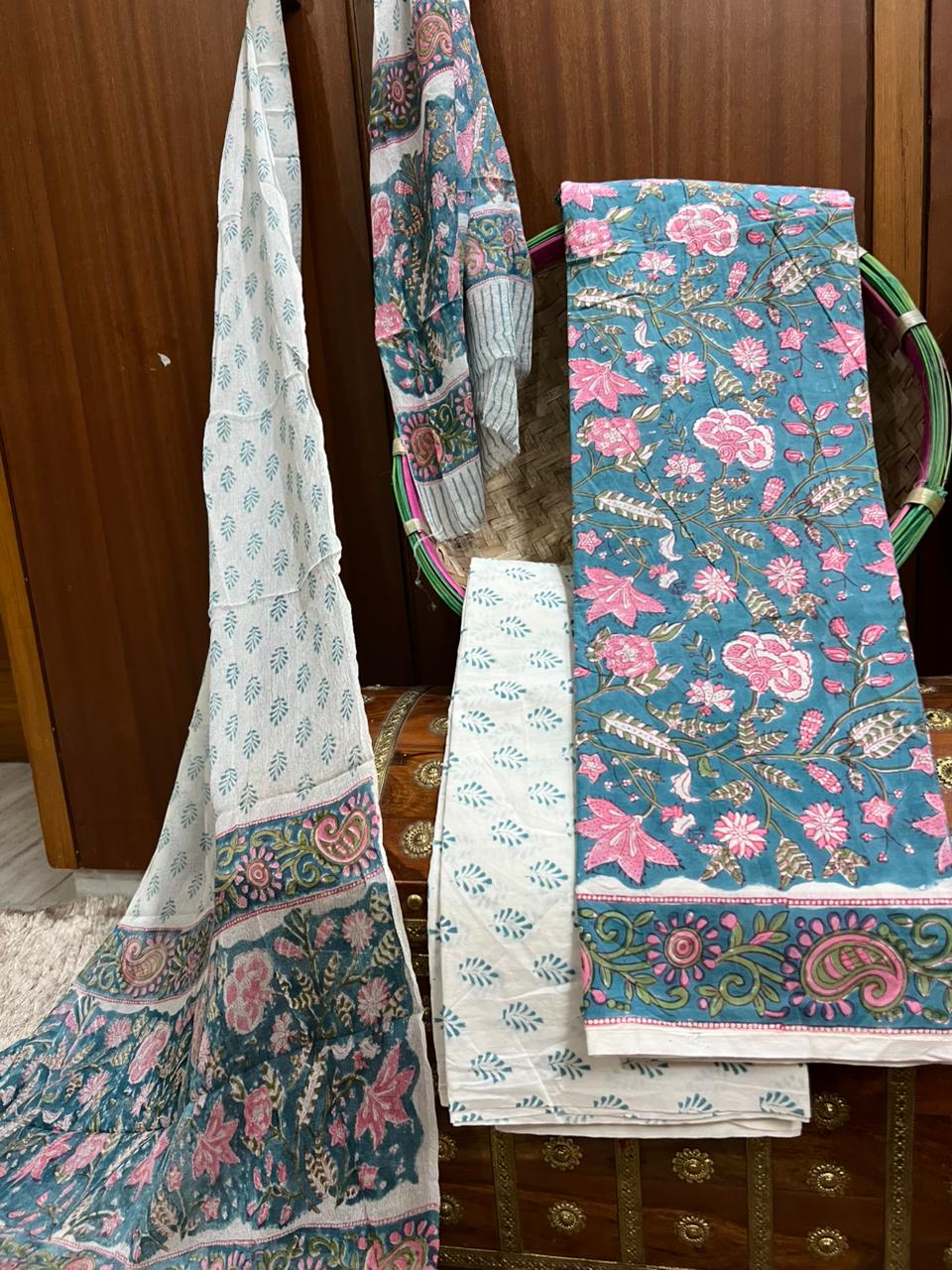 Exclusive Floral Print Cotton Suit With Chiffon Dupatta (OCOTCF003)