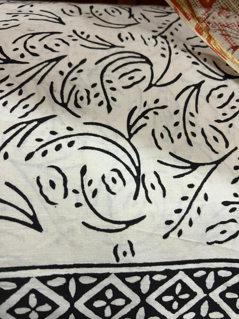 Exclusive Orange Hand Block Printed Cotton Suit With Kota Doria Dupatta (OCOTKO005)