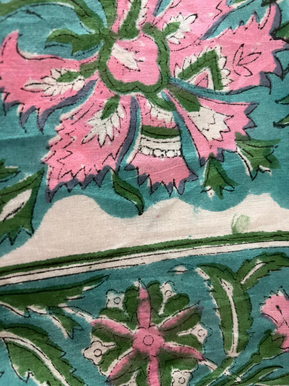 Sea Green Floral Print Cotton Suit With Kota Doria Dupatta (OCOTKO002)